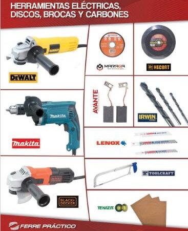 Herramientas eléctricas, discos, brocas y carbones